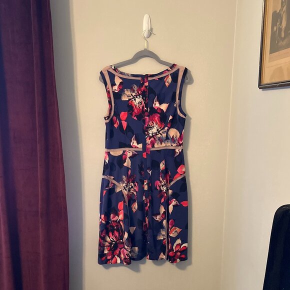 Blue and Pink Floral Knee-Length Dress - Adrianna Papell - Picture 4 of 8